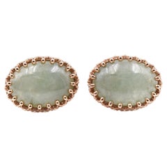 14 Karat Yellow Gold Jade Cabochon Earrings