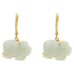 14 Karat Yellow Gold Jade Elephant Earrings