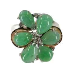 14 Karat Yellow Gold Jade Flower Cluster Ring