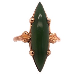 14 Karat Yellow Gold Jade Marquis Solitaire Ring