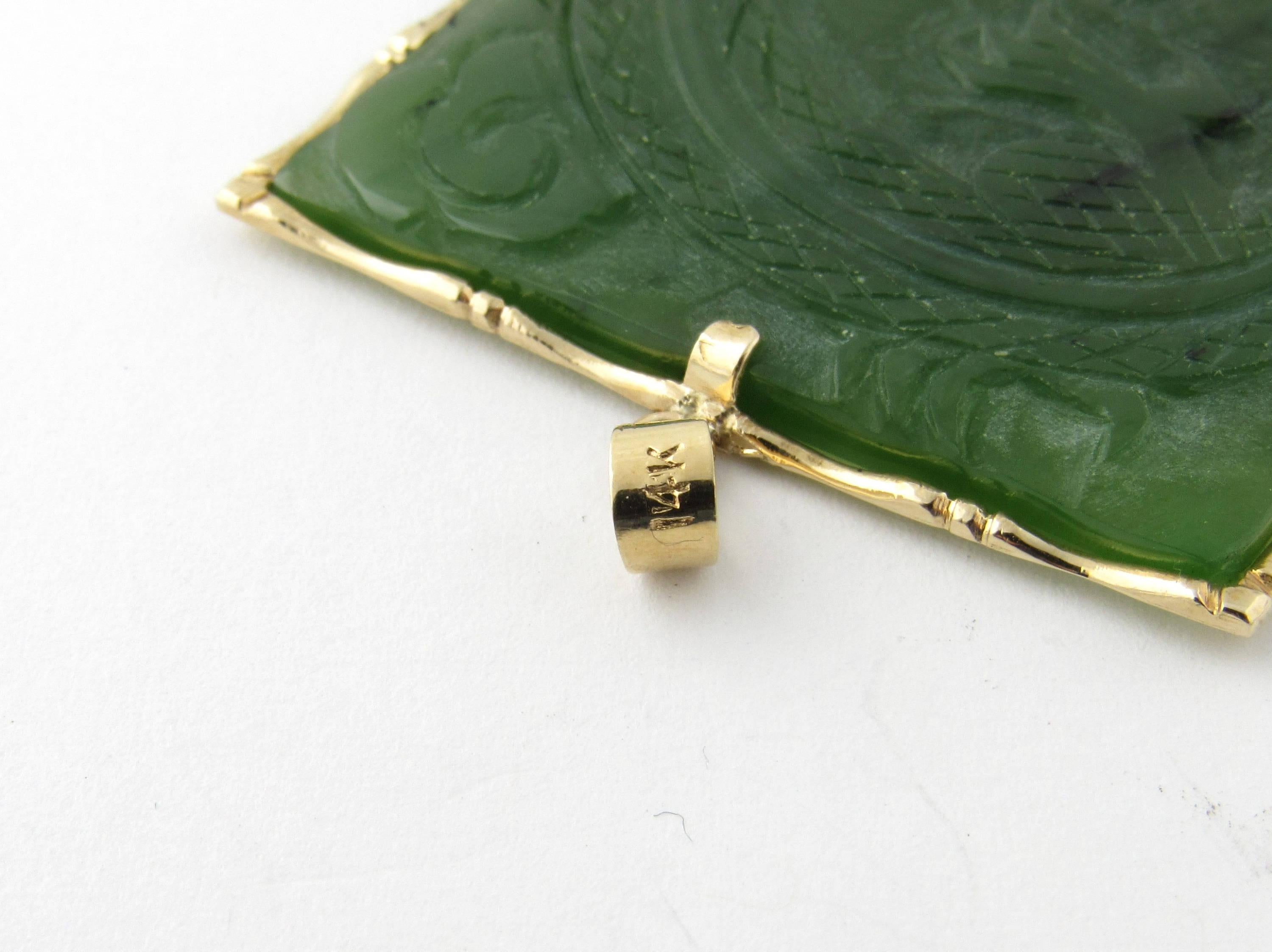 14 Karat Yellow Gold Jade Pendant In Excellent Condition In Washington Depot, CT