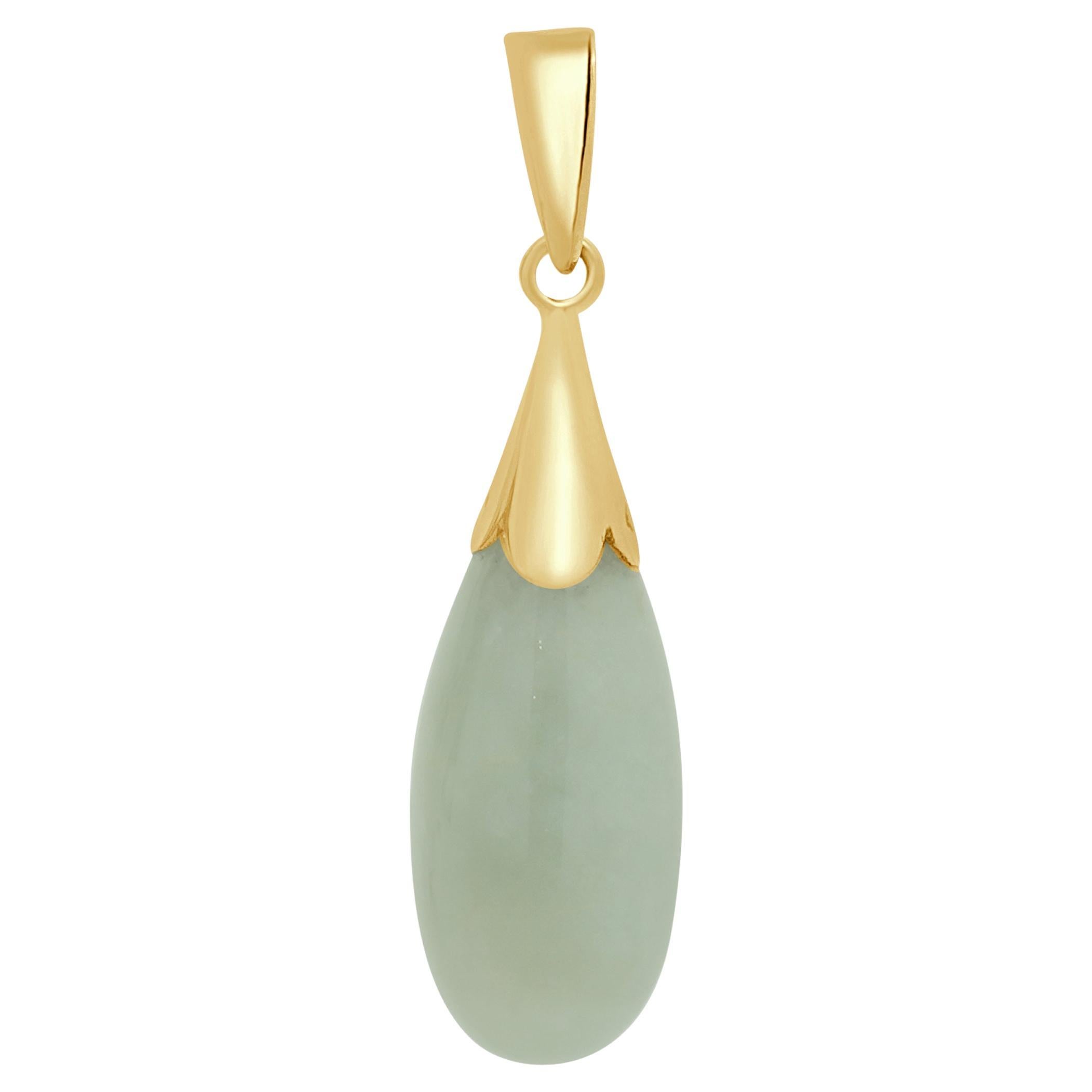 14 Karat Yellow Gold Jade Pendant For Sale
