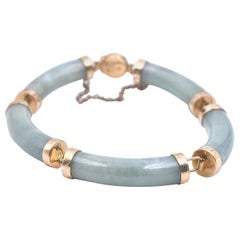 14 Karat Yellow Gold Jade Station Bracelet