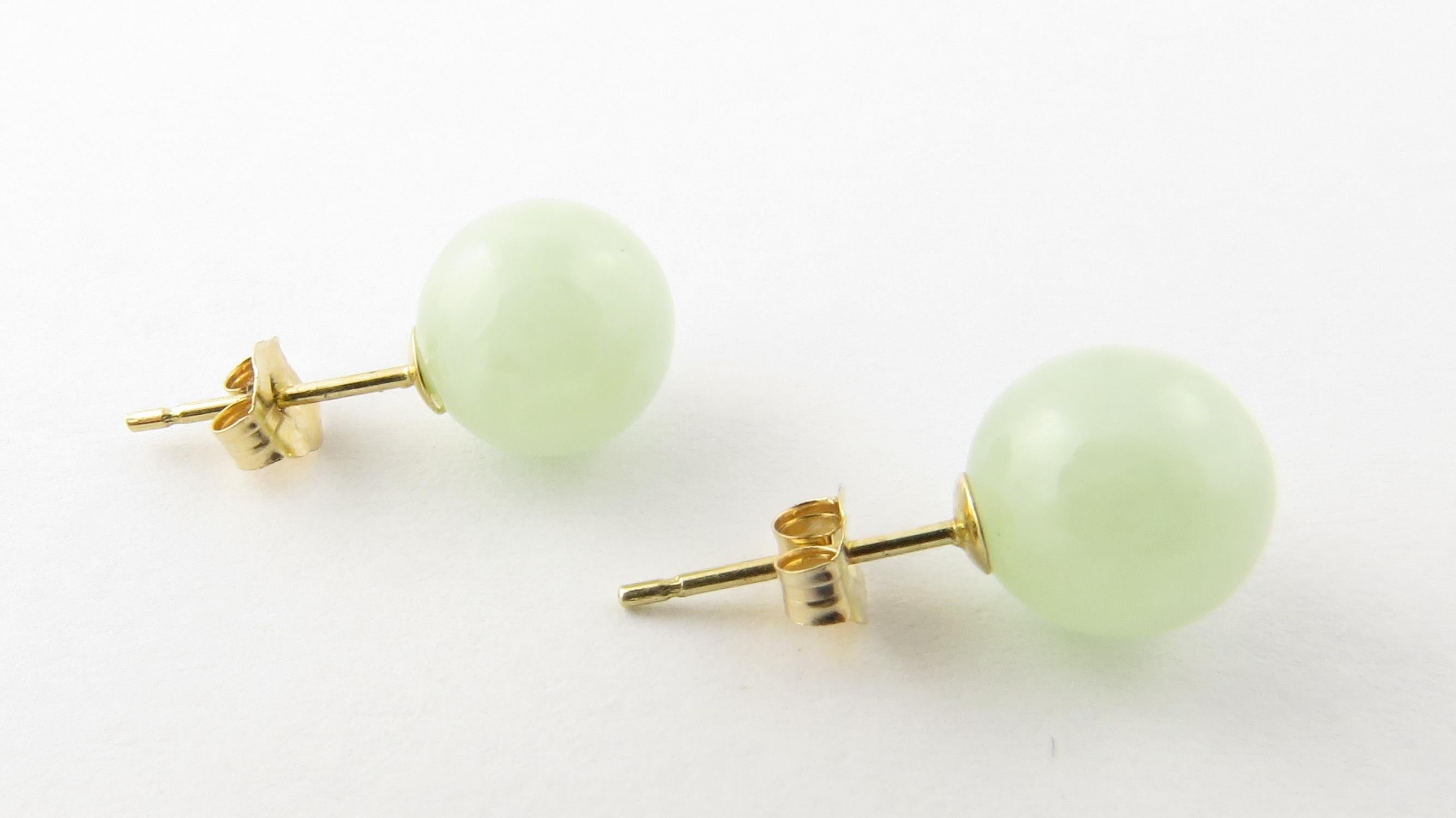 14 Karat Yellow Gold Jade Stud Earrings 1