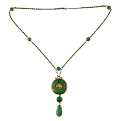 14 Karat Yellow Gold Jadeite Drop Dangle Pendant Necklace #19746 14 Karat Yellow Gold Jadeite Drop Dangle Pendant Necklace #19746