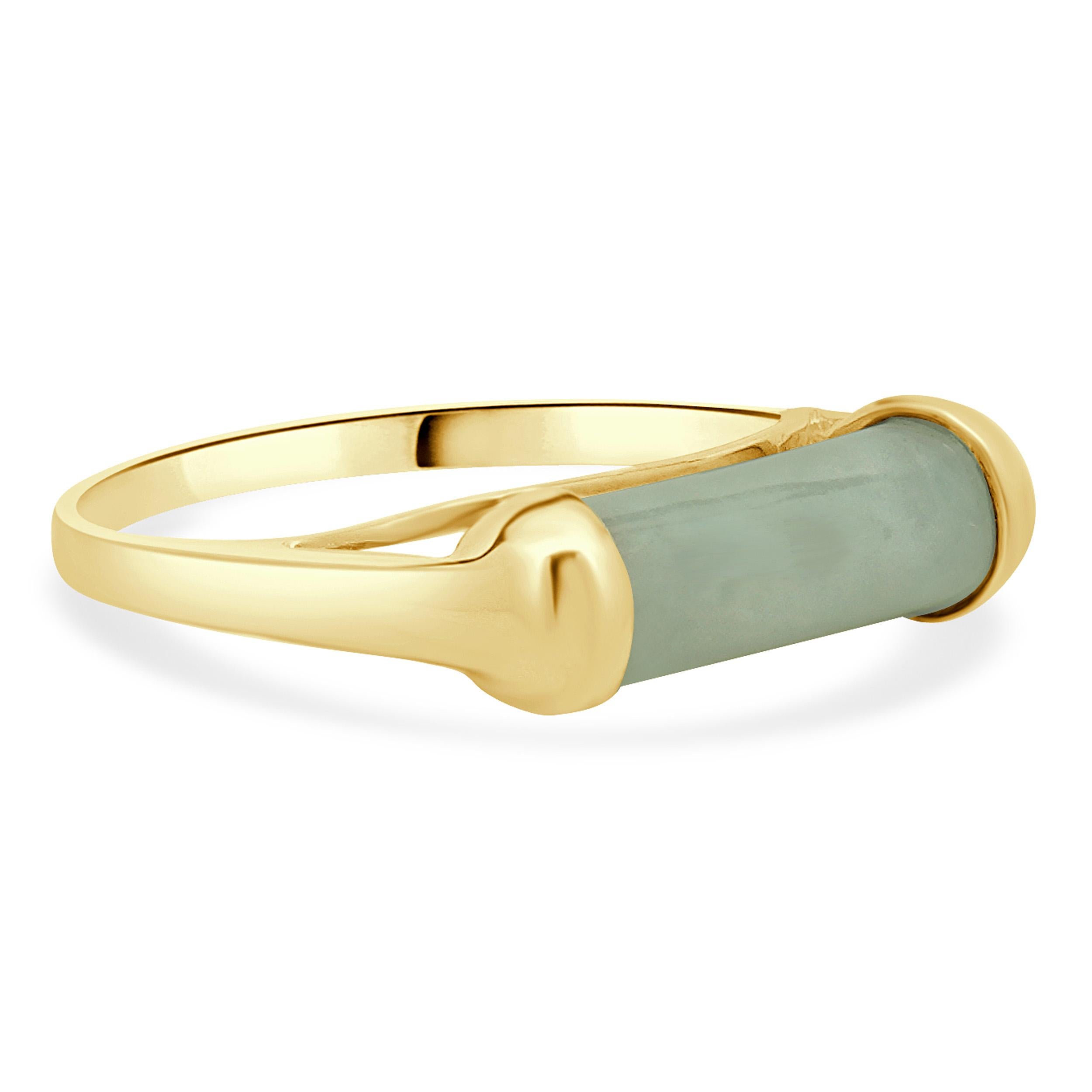Rough Cut 14 Karat Yellow Gold Jadeite Ring