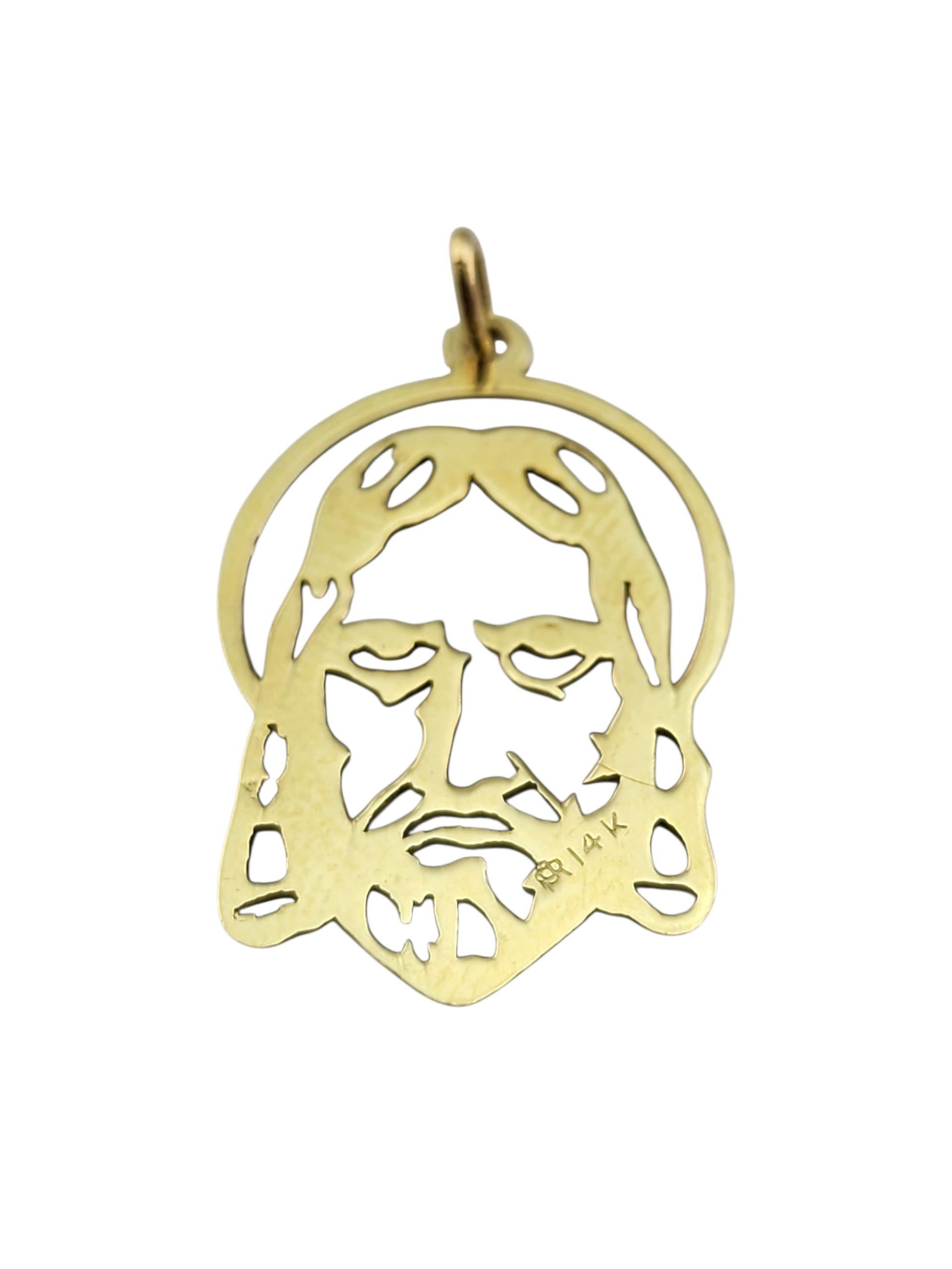 Ciondolo con testa di Gesù Cristo in oro giallo 14 carati #23035 in vendita 2