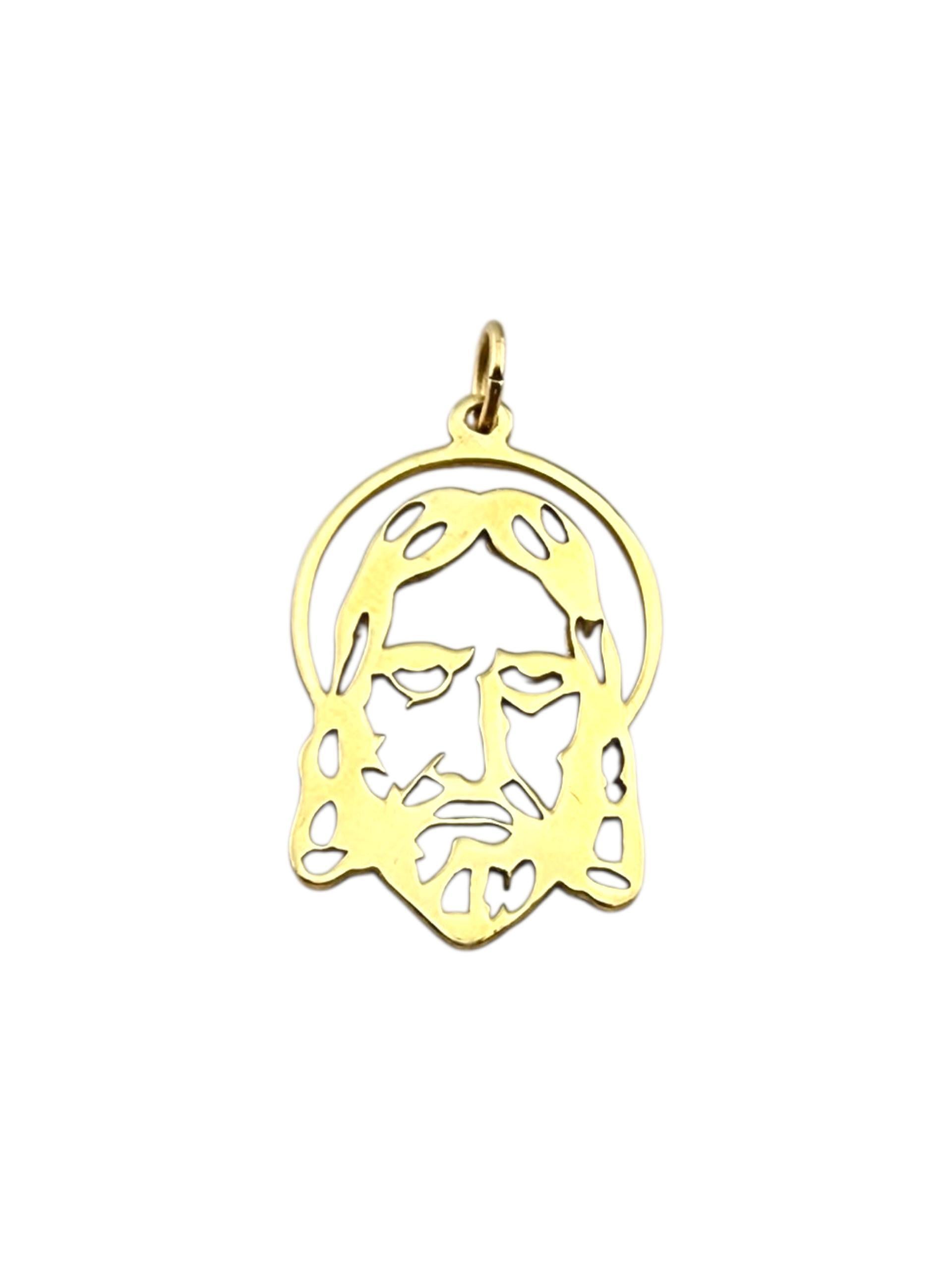 Ciondolo con testa di Gesù Cristo in oro giallo 14 carati #23035 in vendita