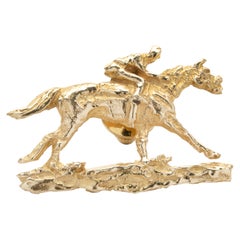 14 Karat Yellow Gold Jockey and Horse Derby Pin