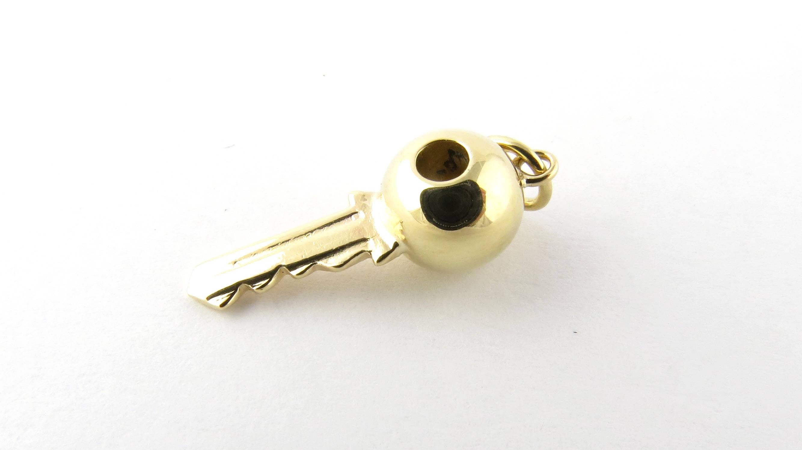 Vintage 14 Karat Yellow Gold Key Charm-

This lovely charm features a miniature 3D key meticulously detailed in 14K yellow gold.

Size: 21 mm x 8 mm

Weight: 0.8 dwt. / 1.3 gr.

Hallmark: Acid tested for 14K gold.

Very good condition,