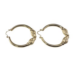 14 Karat Yellow Gold Kissing Ram Hoop Earrings #17034