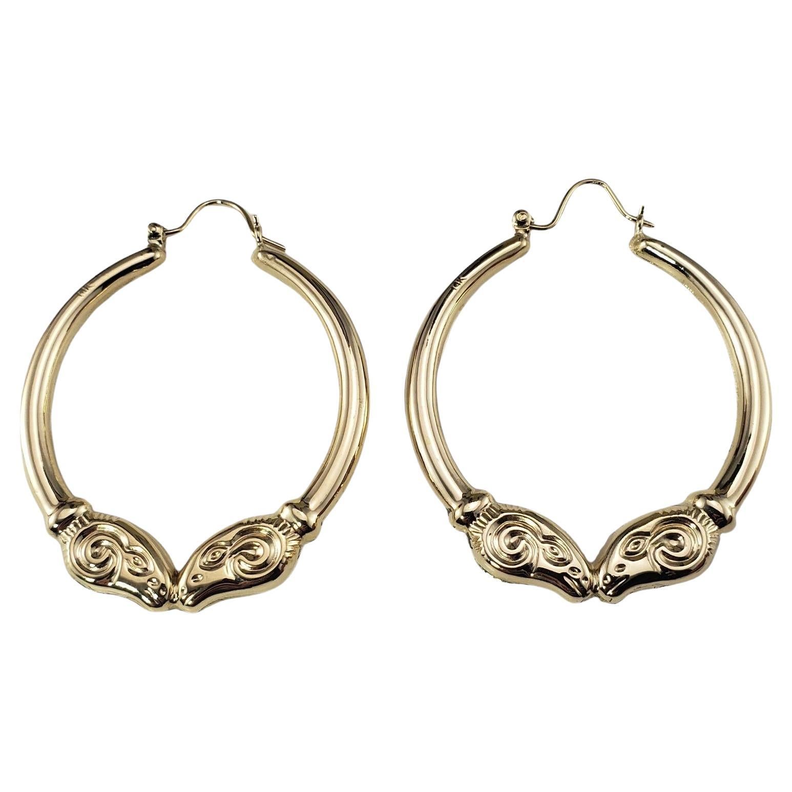 14 Karat Yellow Gold Kissing Ram Hoop Earrings #17034 For Sale