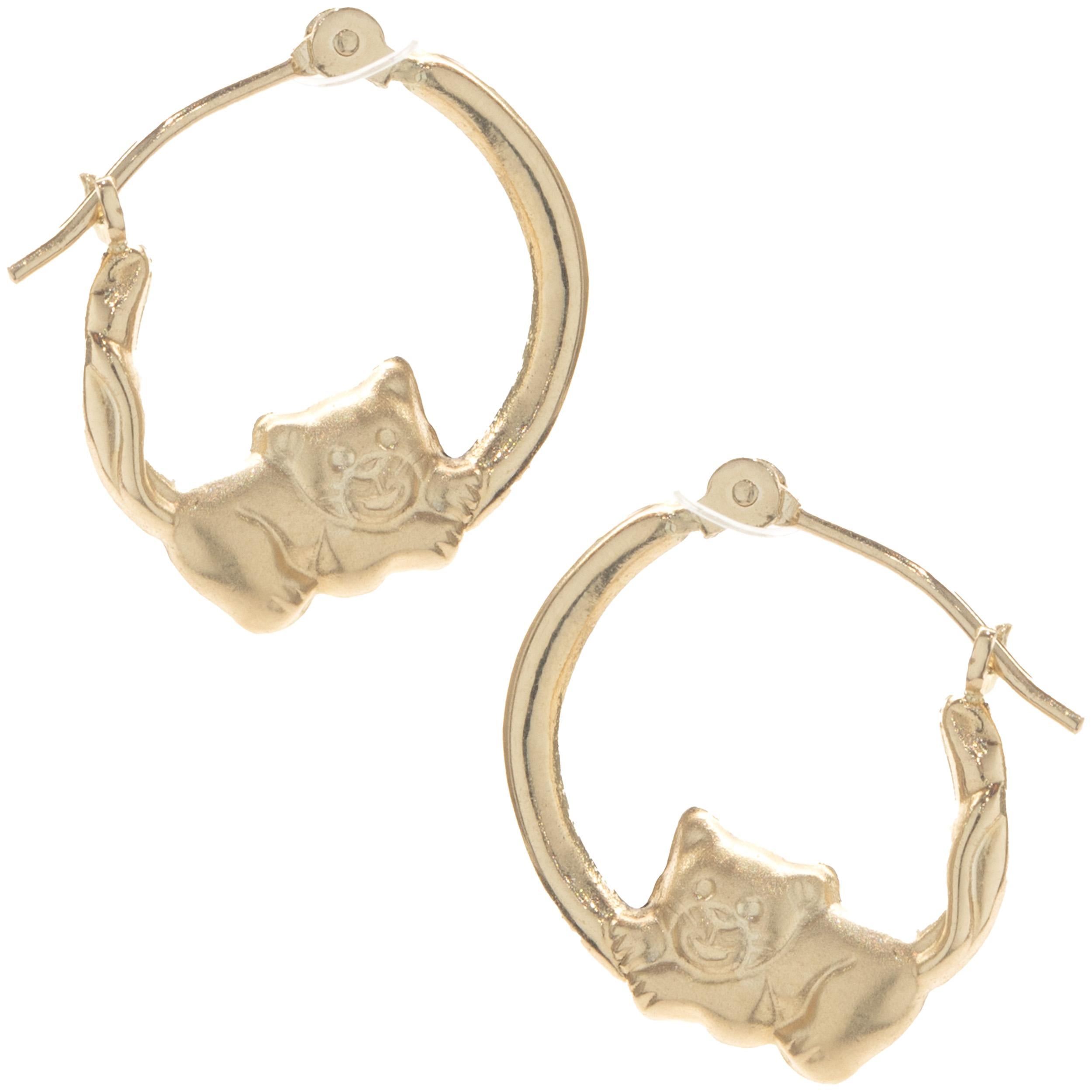 14 Karat Yellow Gold Kitten Hoop Earrings In Excellent Condition For Sale In Scottsdale, AZ