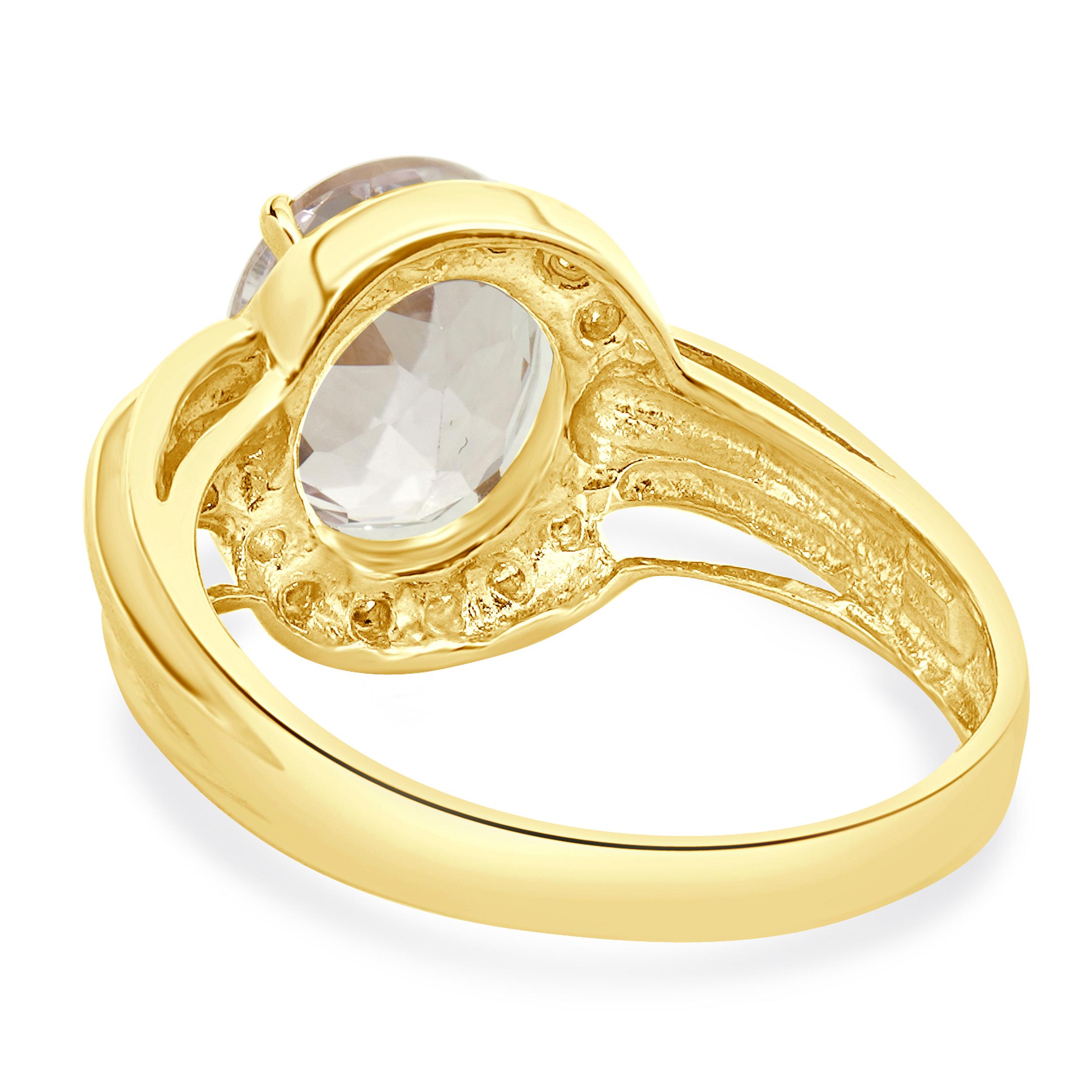 14 Karat Yellow Gold Kunzite and Diamond Ring In Excellent Condition For Sale In Scottsdale, AZ
