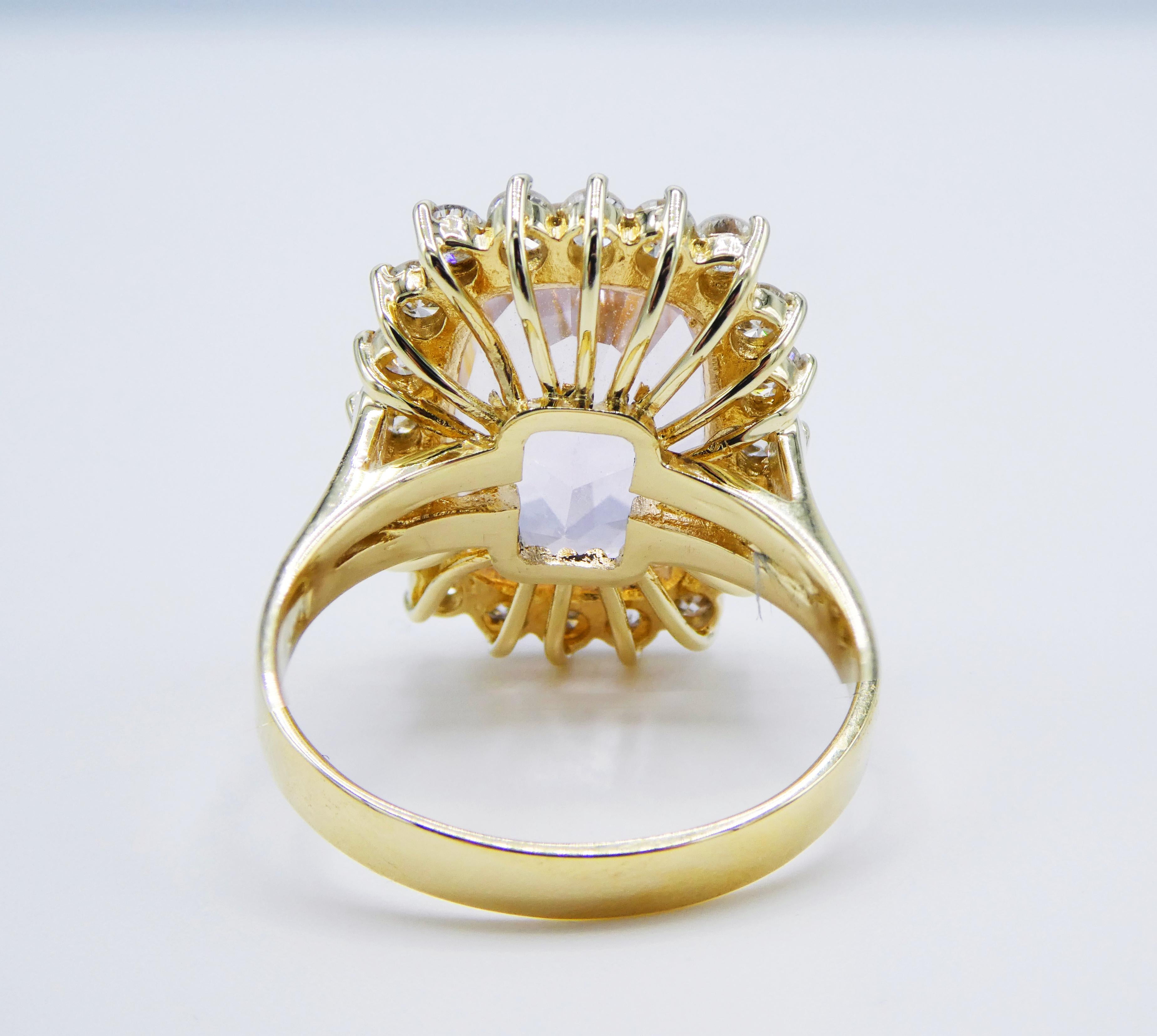 Women's 14 Karat Yellow Gold Kunzite and Diamond Halo Cocktail Ring