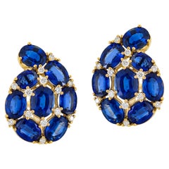 14 Karat Yellow Gold Kyanite Diamond Earrings
