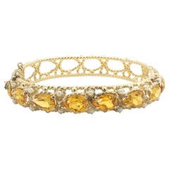 14 Karat Yellow Gold Lab Created Orange Sapphire and Seed Pearl Bangle Bracelet