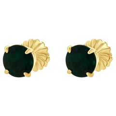 14 Karat Yellow Gold Lab Grown Emerald Stud Earrings