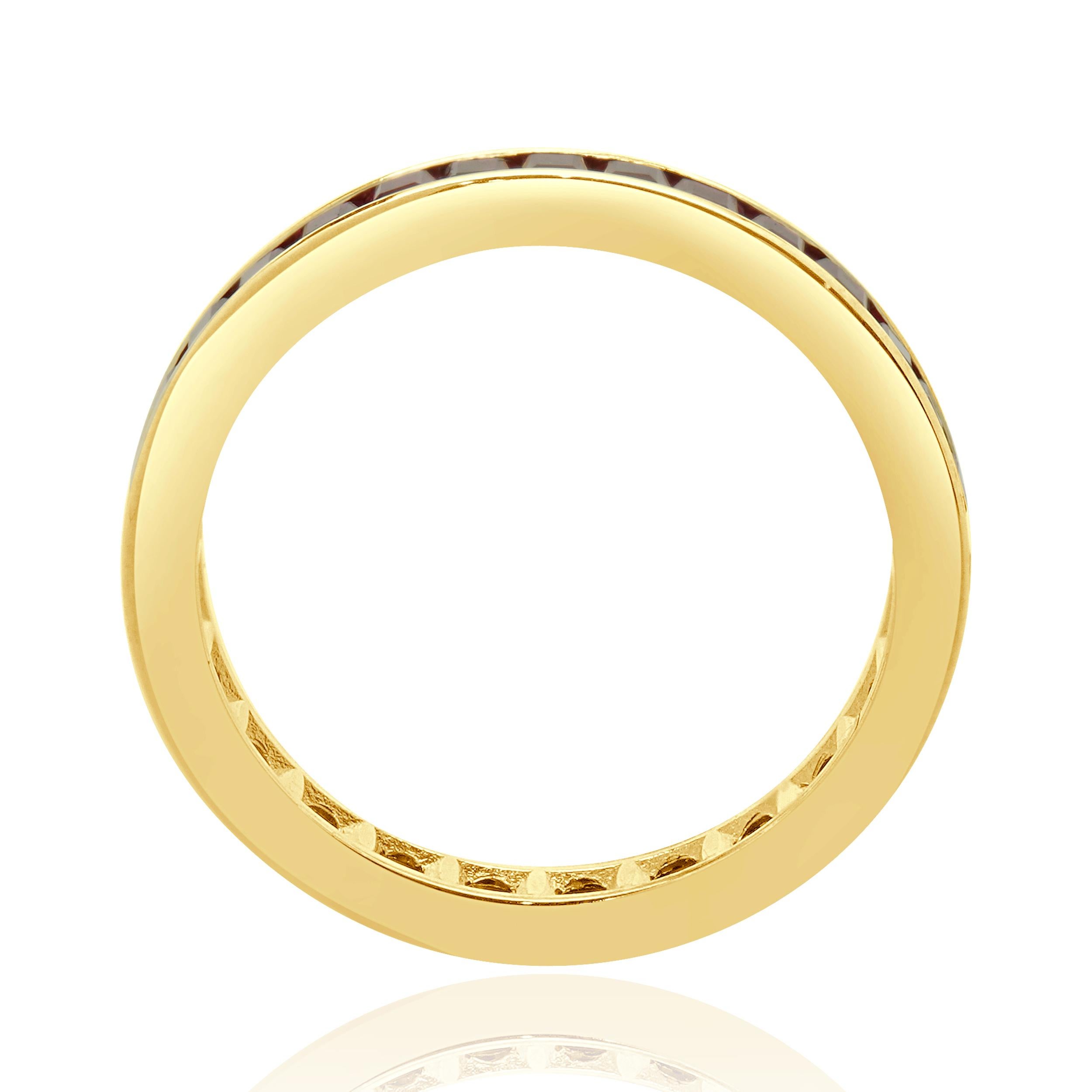 Princess Cut 14 Karat Yellow Gold Lab Grown Ruby Eternity Band For Sale