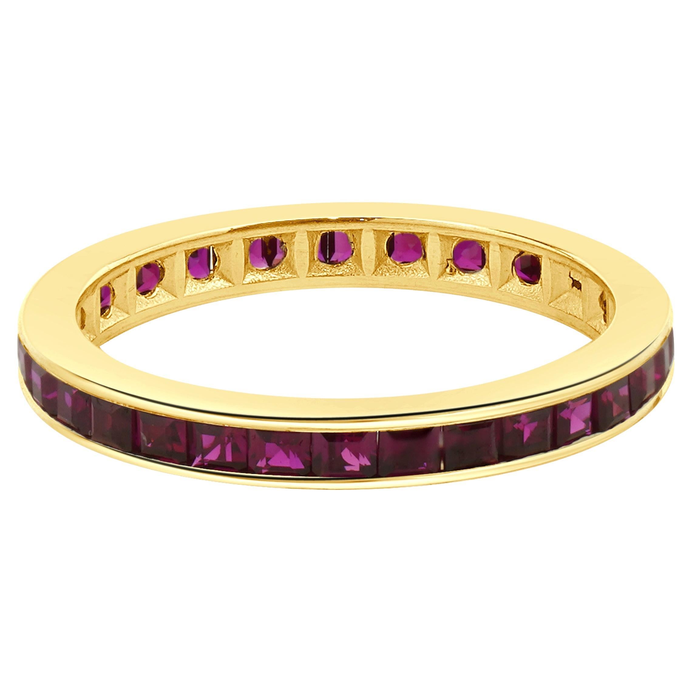 14 Karat Yellow Gold Lab Grown Ruby Eternity Band For Sale
