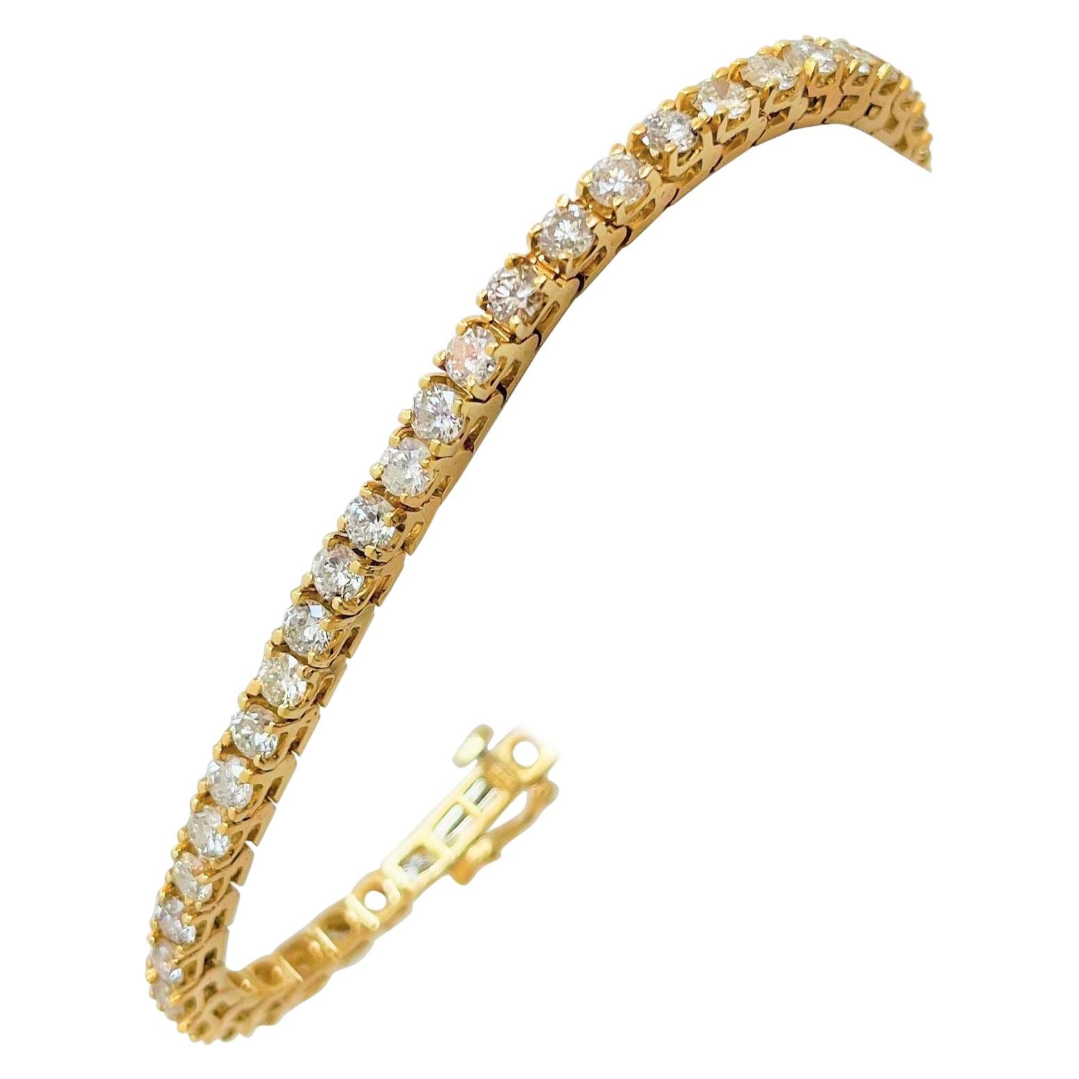 14 Karat Yellow Gold Ladies 5.25 Carat Diamond Tennis Bracelet