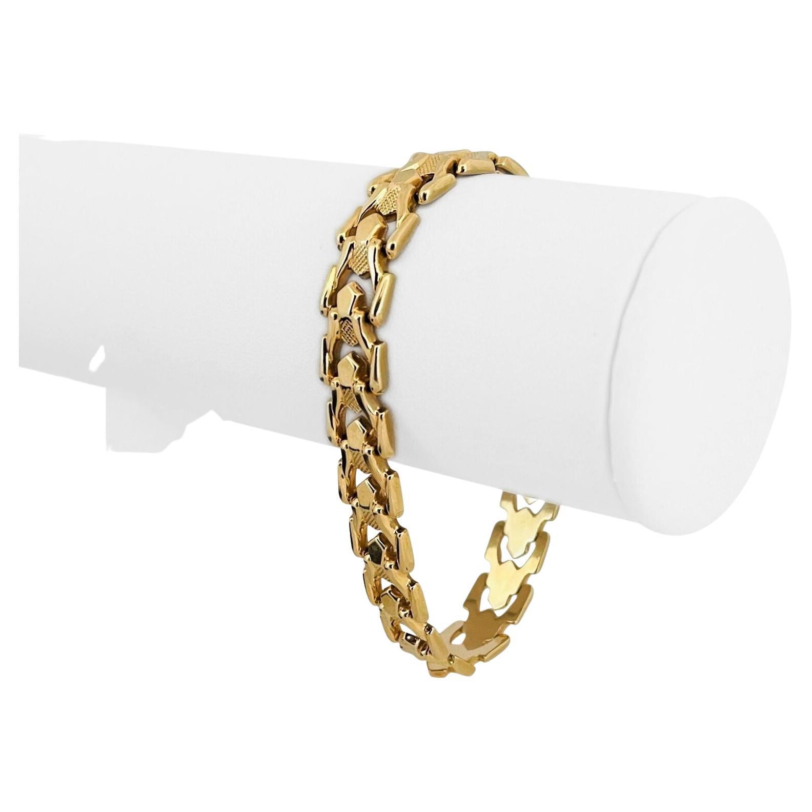 14 Karat Yellow Gold Fancy Link Aurafin Bracelet For Sale at 1stDibs