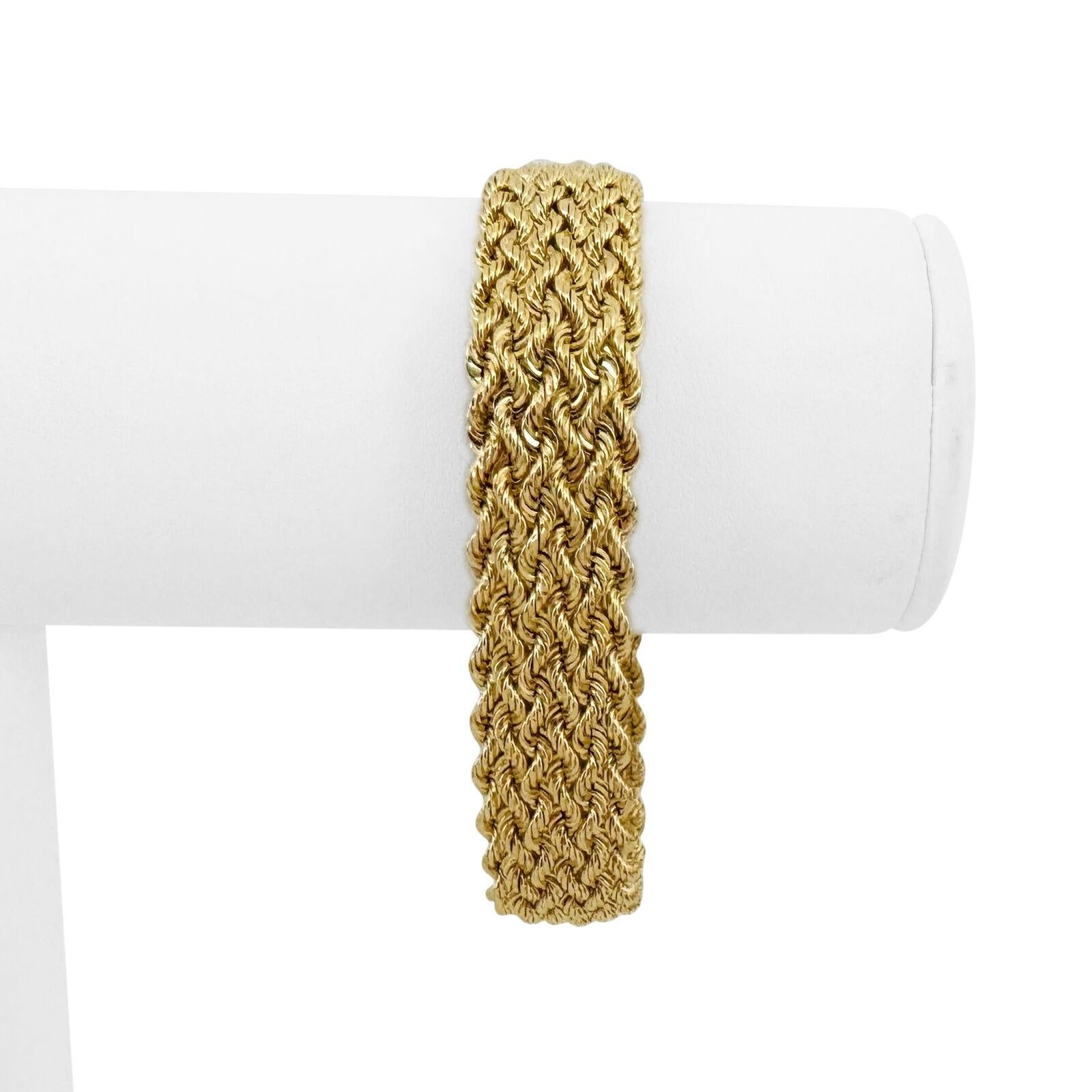14k Yellow Gold 12g Ladies 14mm Braided Multi Strand Rope Bracelet 7.5