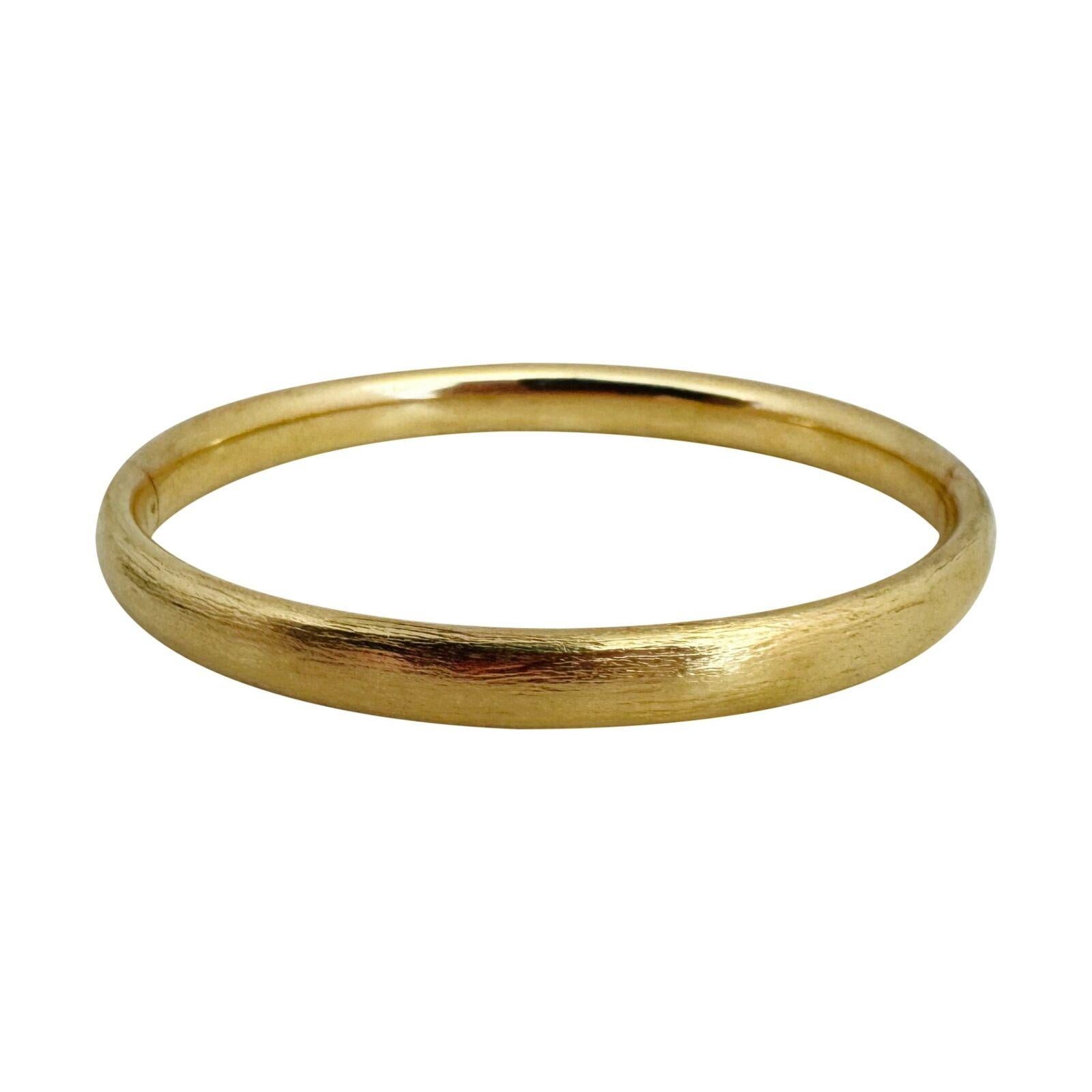 14 Karat Yellow Gold Ladies Brushed Finish Hinged Bangle Bracelet  In Good Condition For Sale In Guilford, CT
