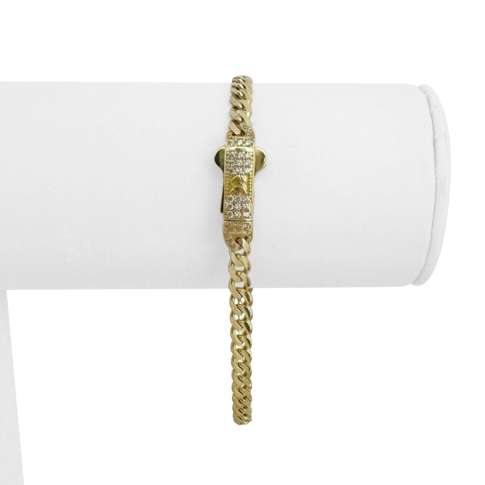 14k Gelbgold 5.6g Damen 3mm Curb Link CZ verkrustete Schließe Armband 7.25