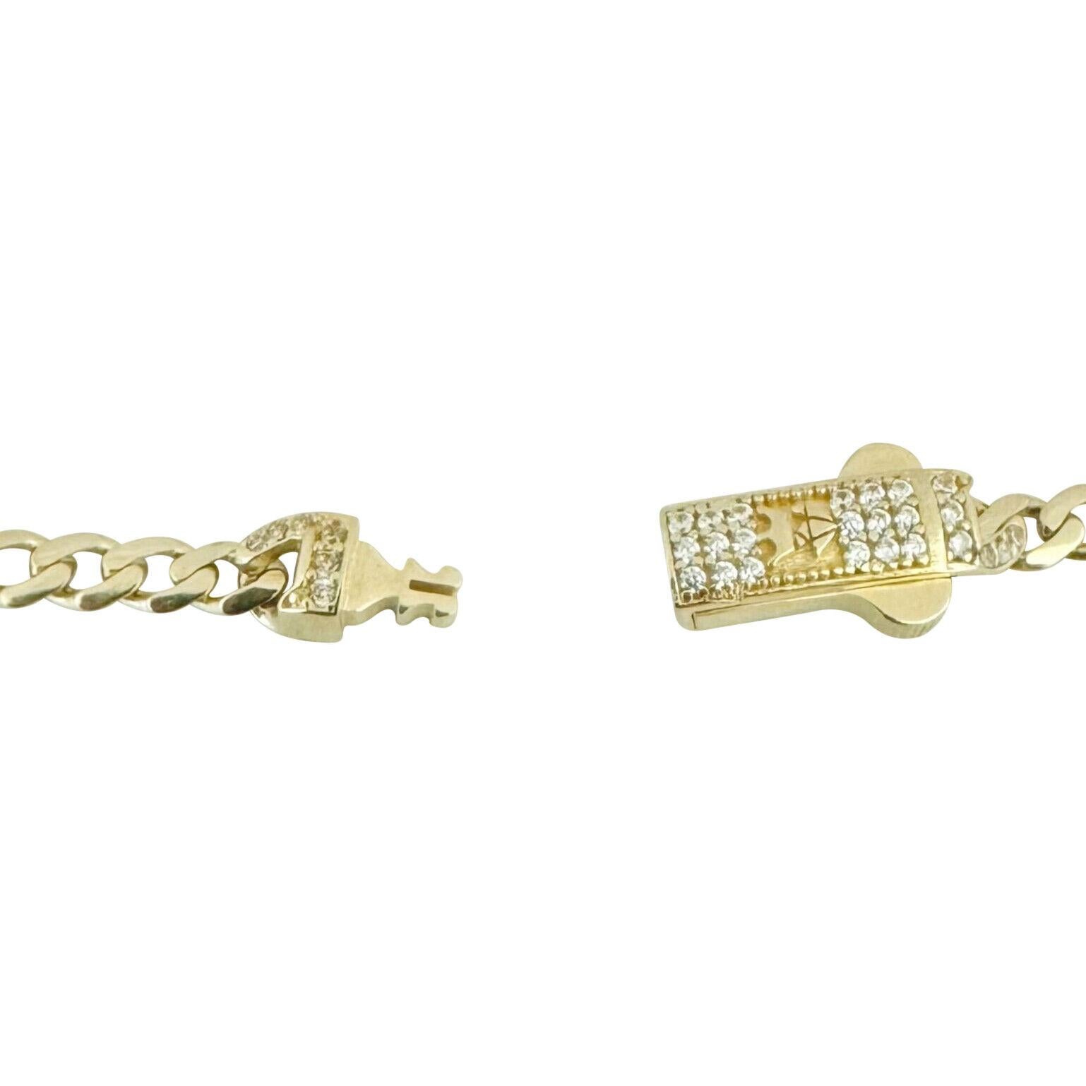 14 Karat Gelbgold Damen Curb Link CZ Armband mit verziertem Verschluss 2