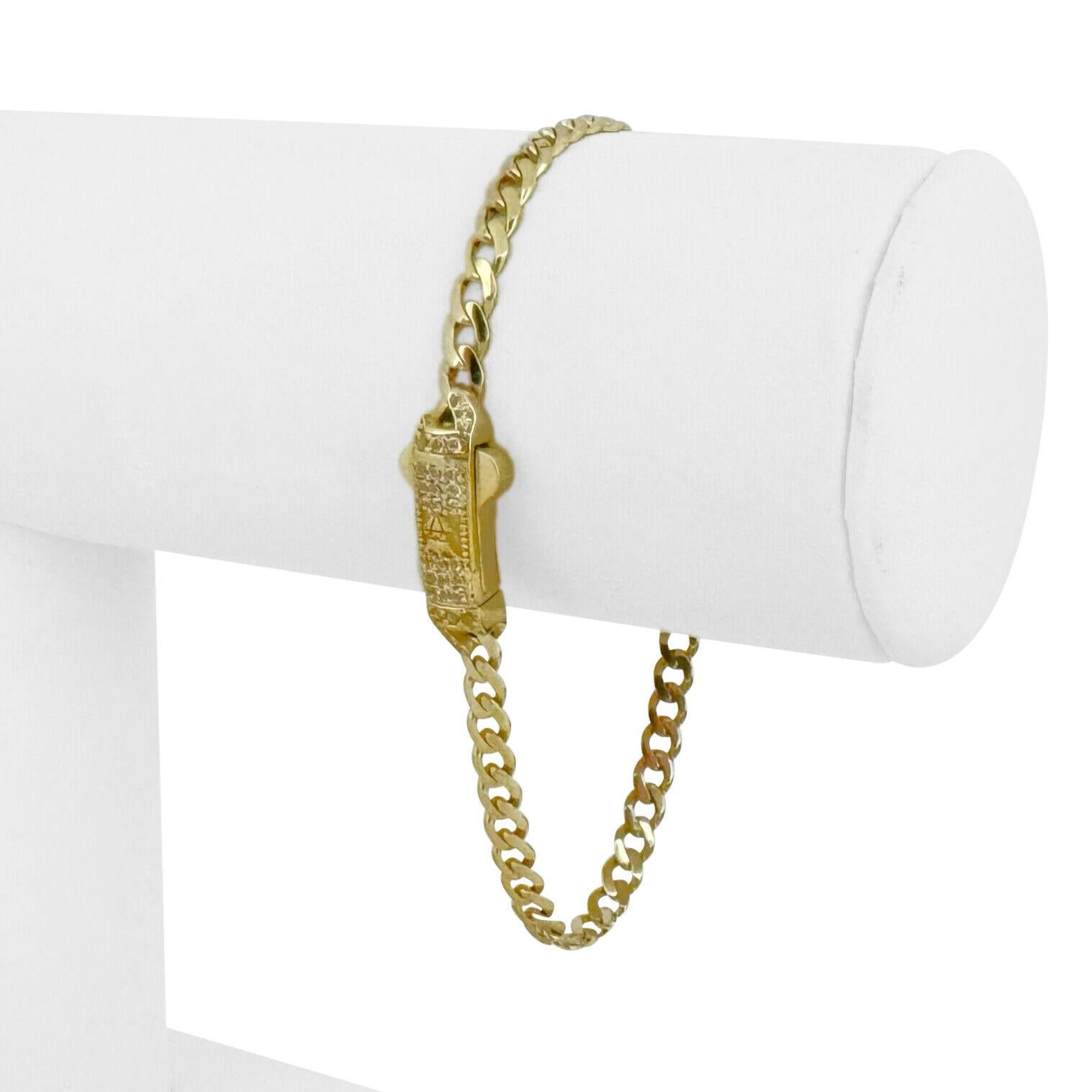 14 Karat Gelbgold Damen Curb Link CZ Armband mit verziertem Verschluss 6