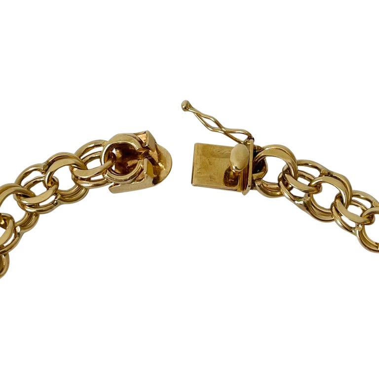 14 Karat Yellow Gold Ladies Double Circle Link Charm Bracelet For Sale