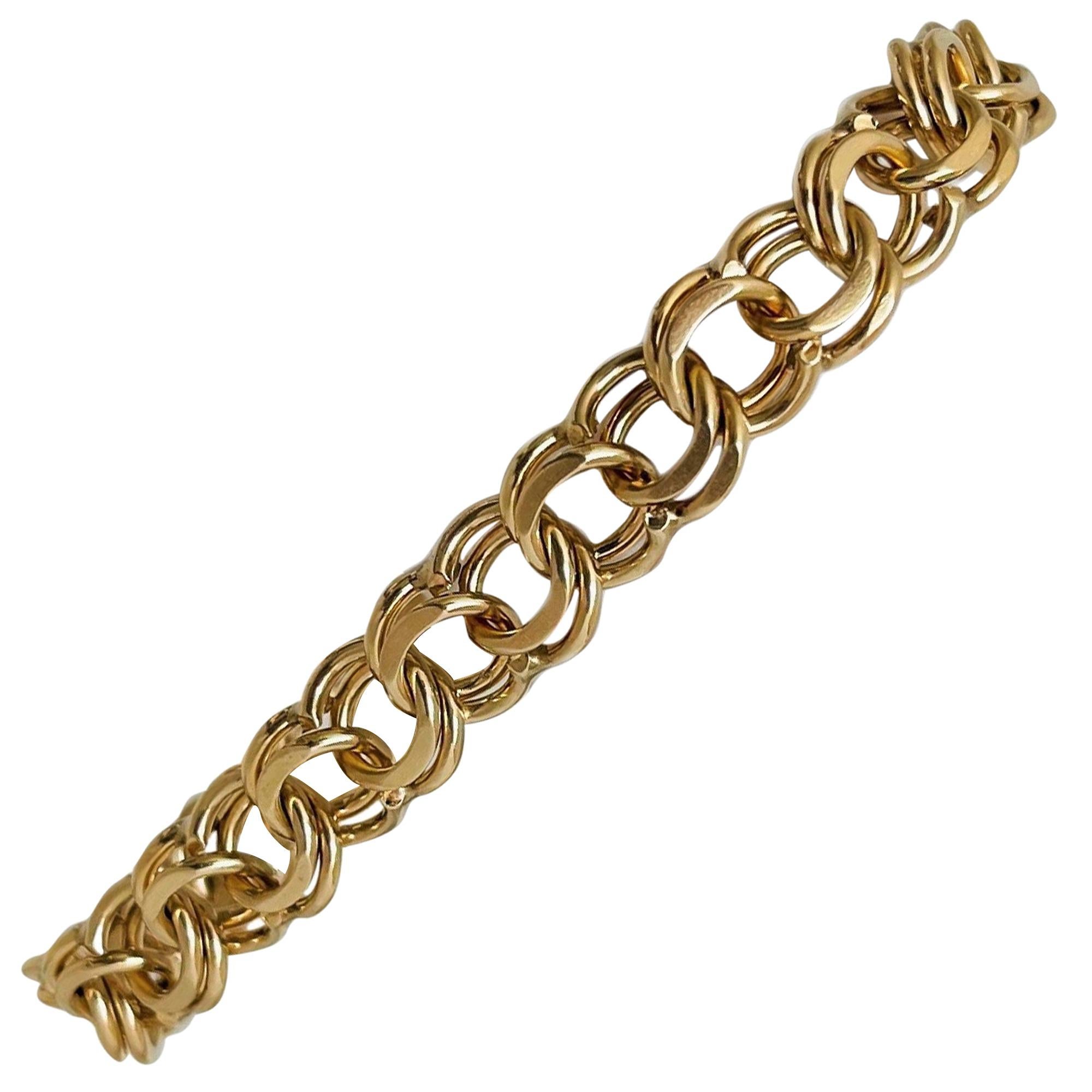 Heavy Solid Gold Double Spiral Link Charm Bracelet at 1stDibs