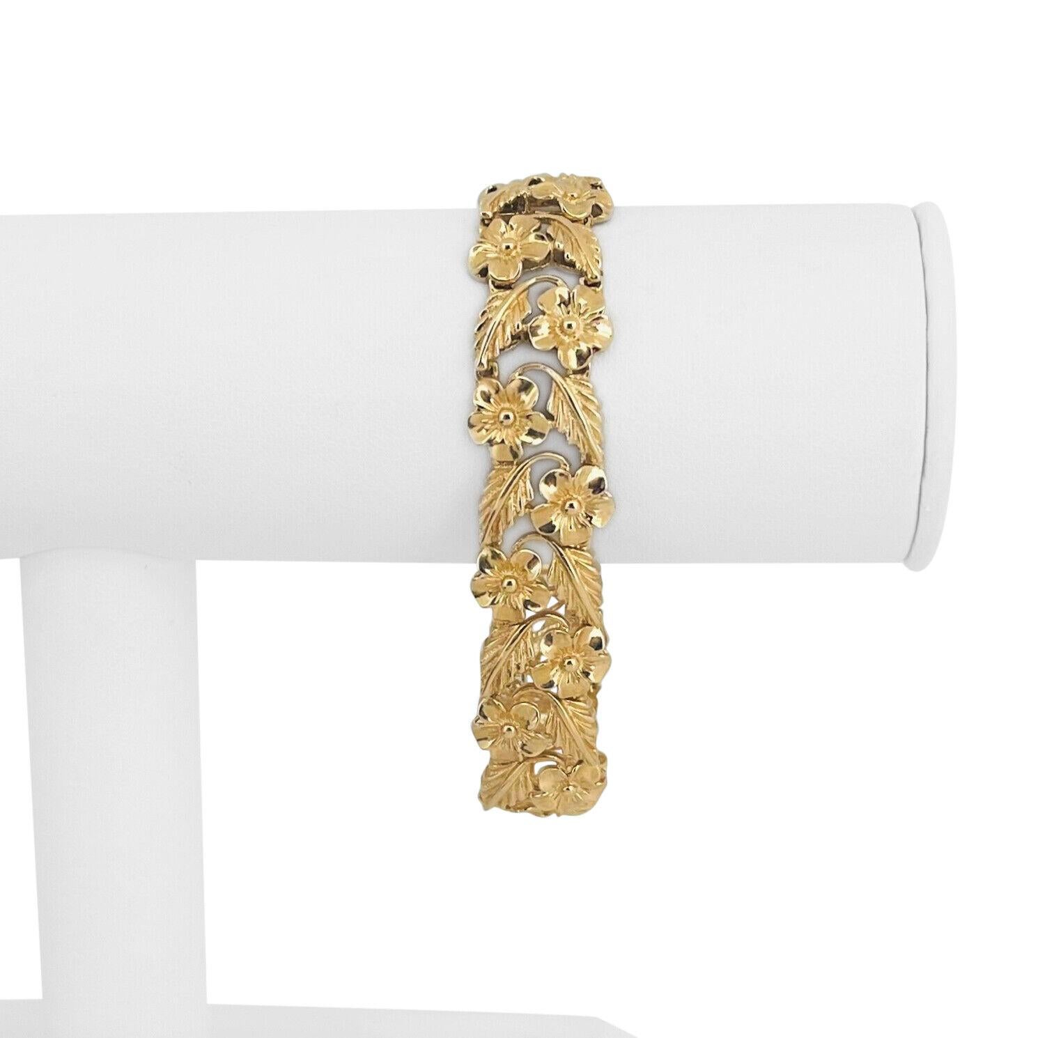 14k Gelbgold 26,9g Damen 15mm Fancy Floral Link Armband 7,25