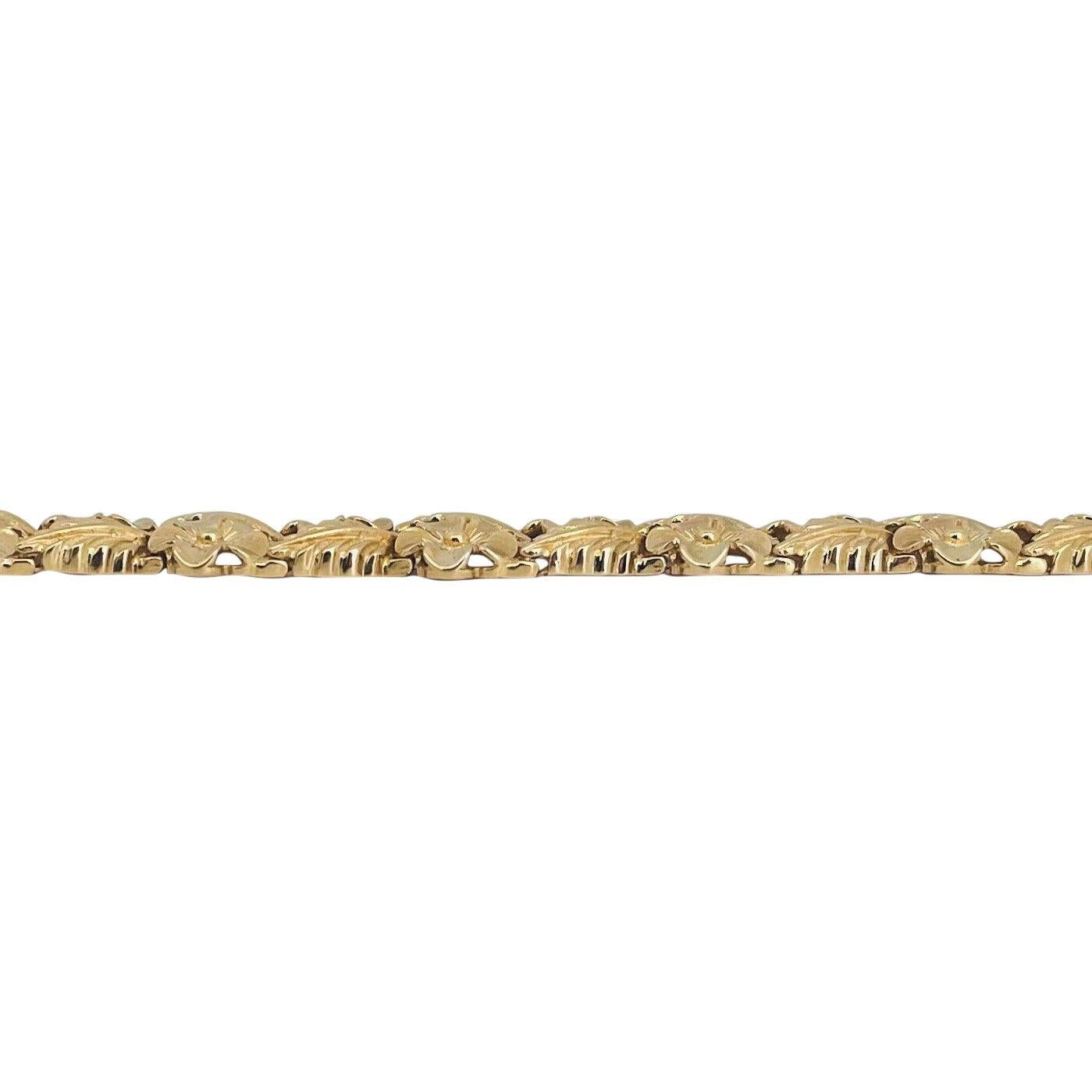 14 Karat Gelbgold Damen-Gliederarmband mit Blumenmuster im Zustand „Gut“ in Guilford, CT