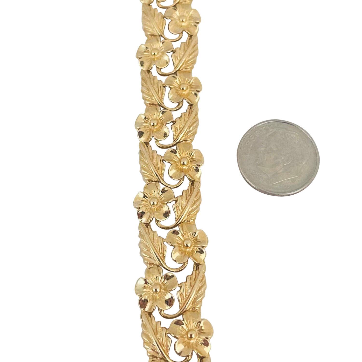 14 Karat Gelbgold Damen-Gliederarmband mit Blumenmuster 1