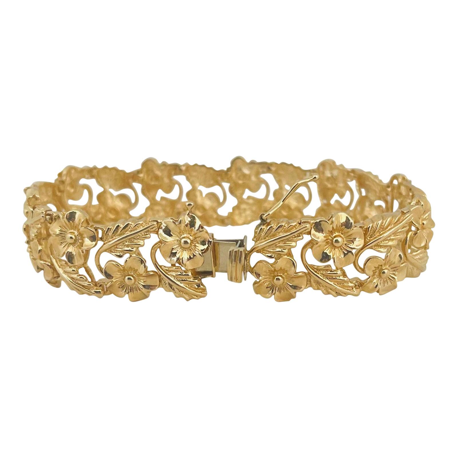 14 Karat Gelbgold Damen-Gliederarmband mit Blumenmuster 2