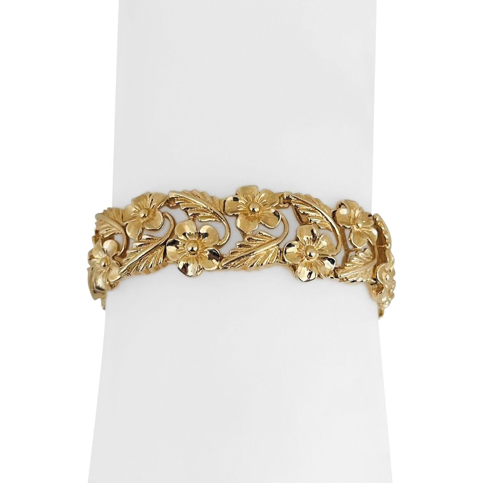 14 Karat Gelbgold Damen-Gliederarmband mit Blumenmuster 4