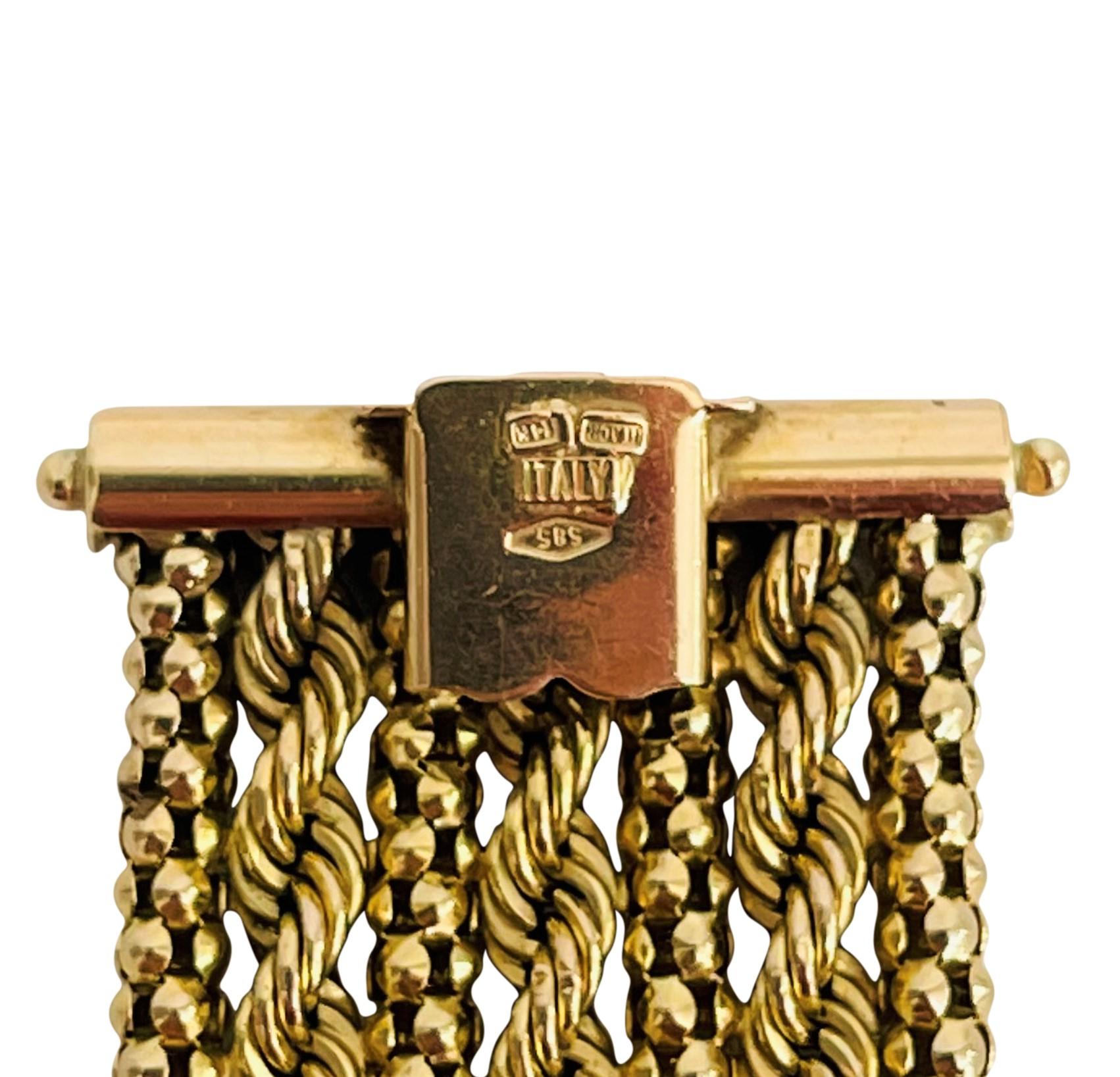 14 Karat Yellow Gold Ladies Fancy Popcorn and Rope Link Bracelet, Italy 2