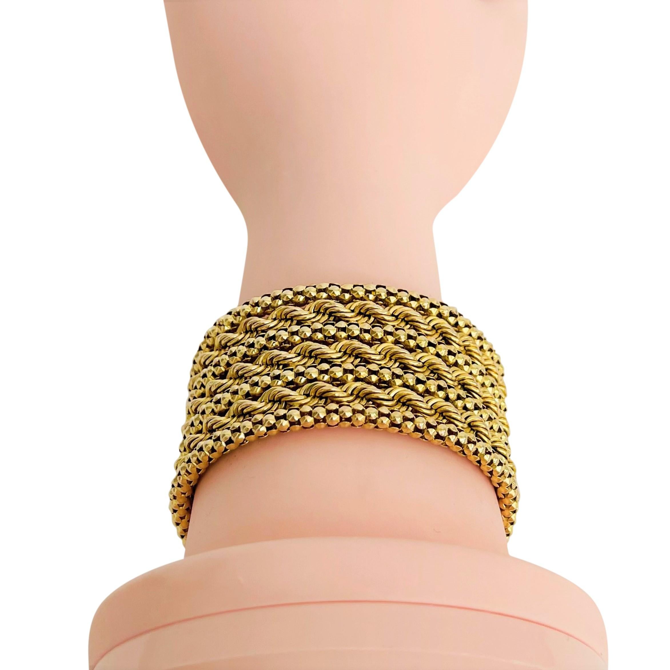 14 Karat Yellow Gold Ladies Fancy Popcorn and Rope Link Bracelet, Italy 3
