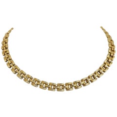 14 Karat Yellow Gold Ladies Fancy Ribbed Panther Link Necklace, Italy