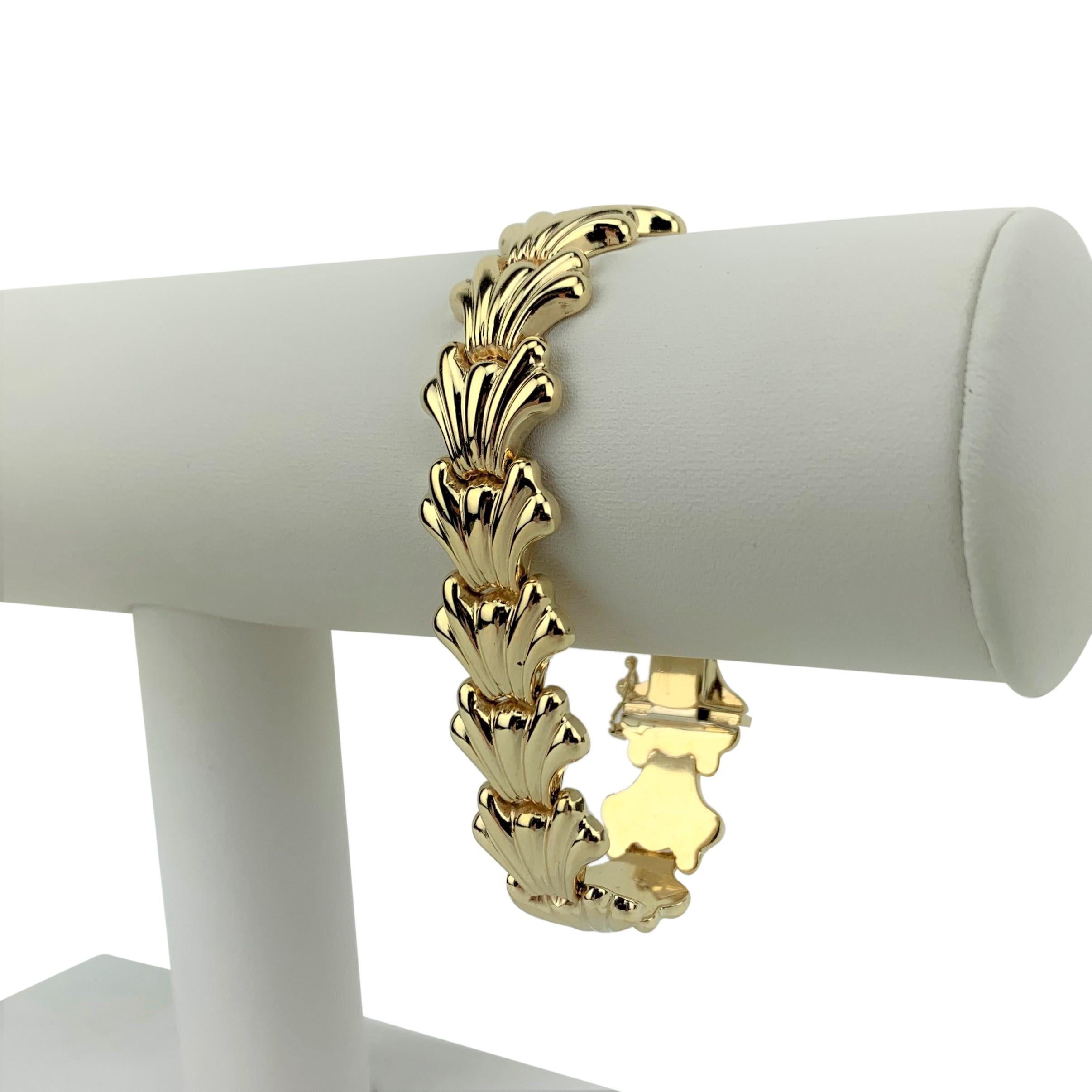 14k Yellow Gold 19.4g Ladies Fancy Shell Design Link Chain Bracelet Italy 7