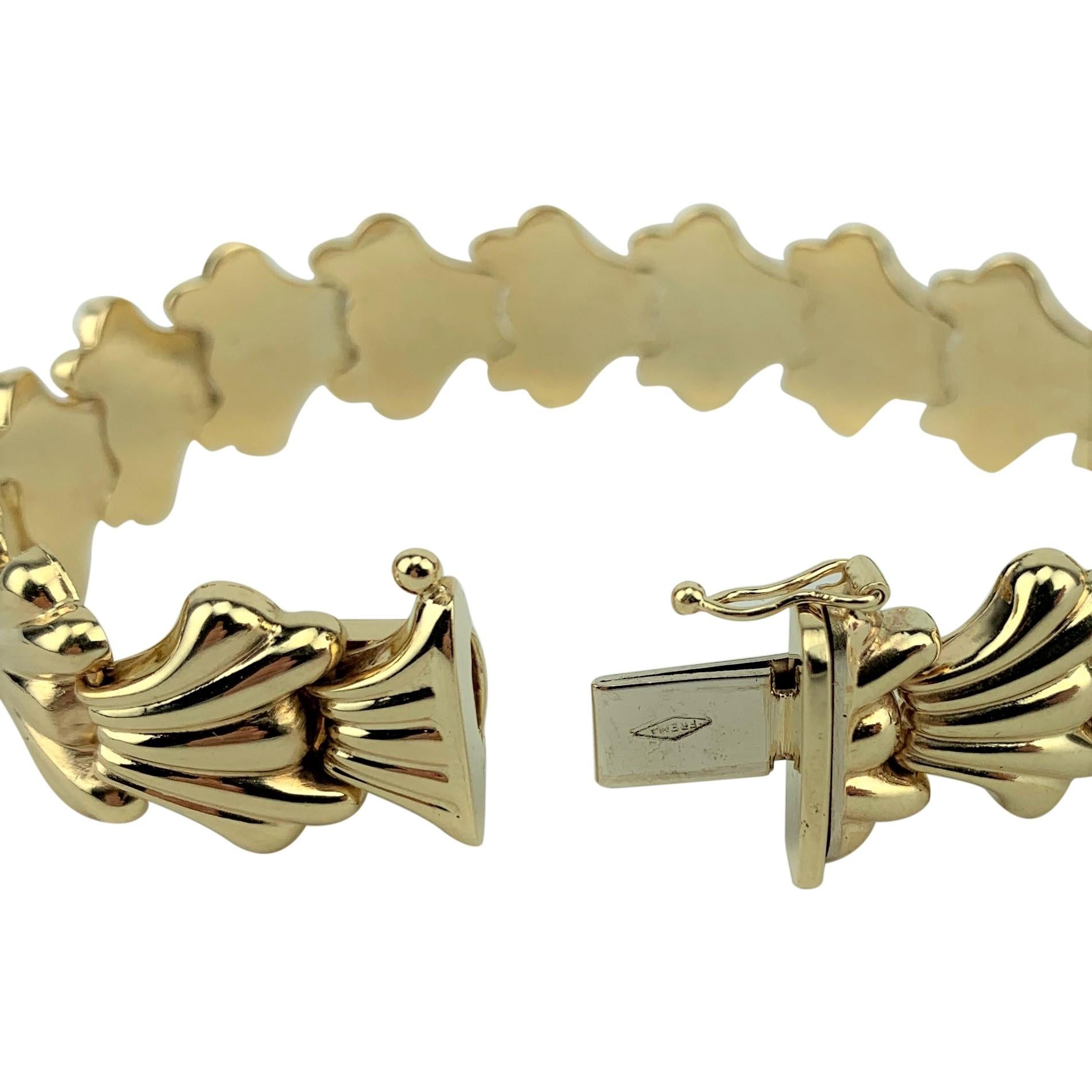 14 Karat Yellow Gold Ladies Fancy Shell Design Link Bracelet 2