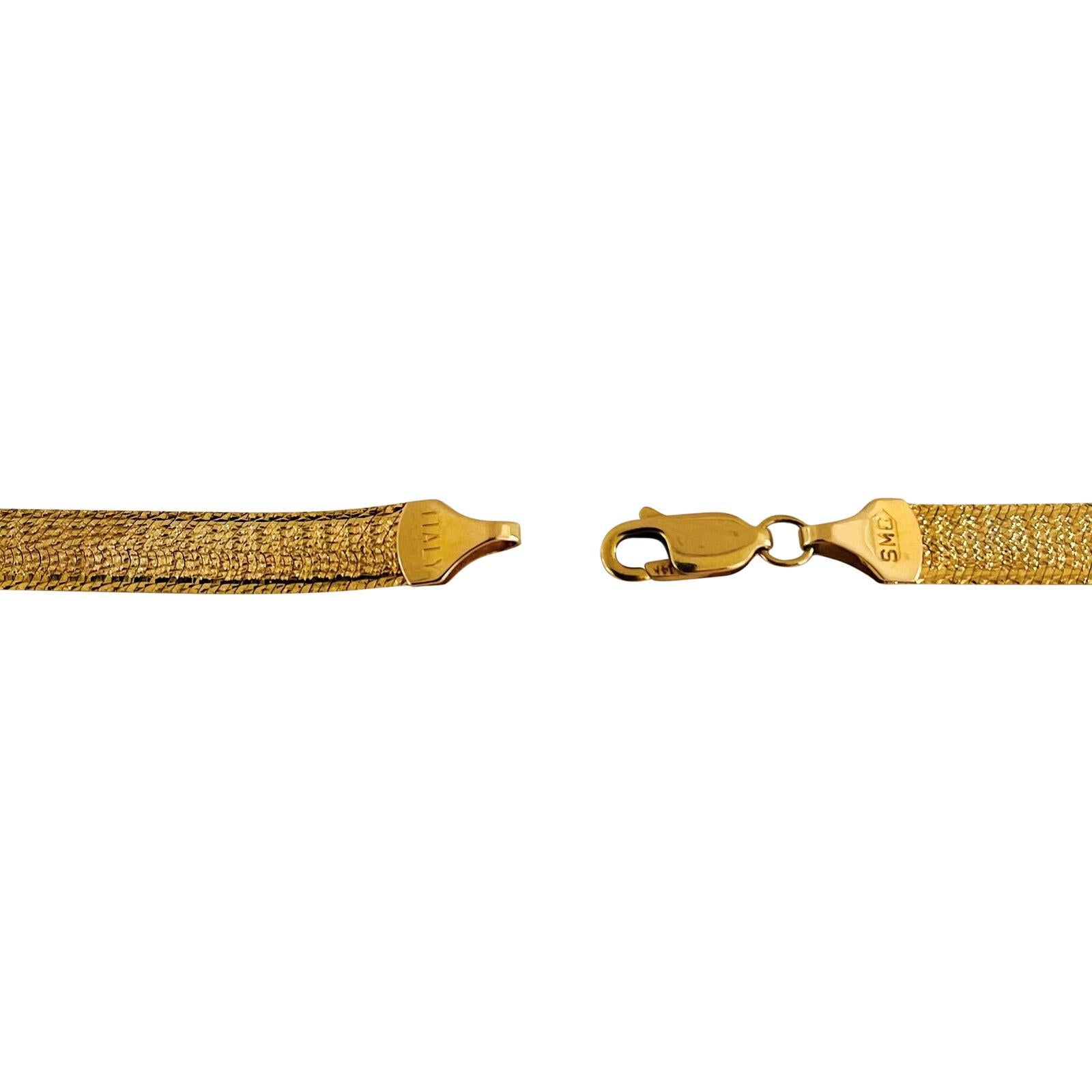 14 Karat Yellow Gold Ladies Fancy Textured Herringbone Necklace Italy 2