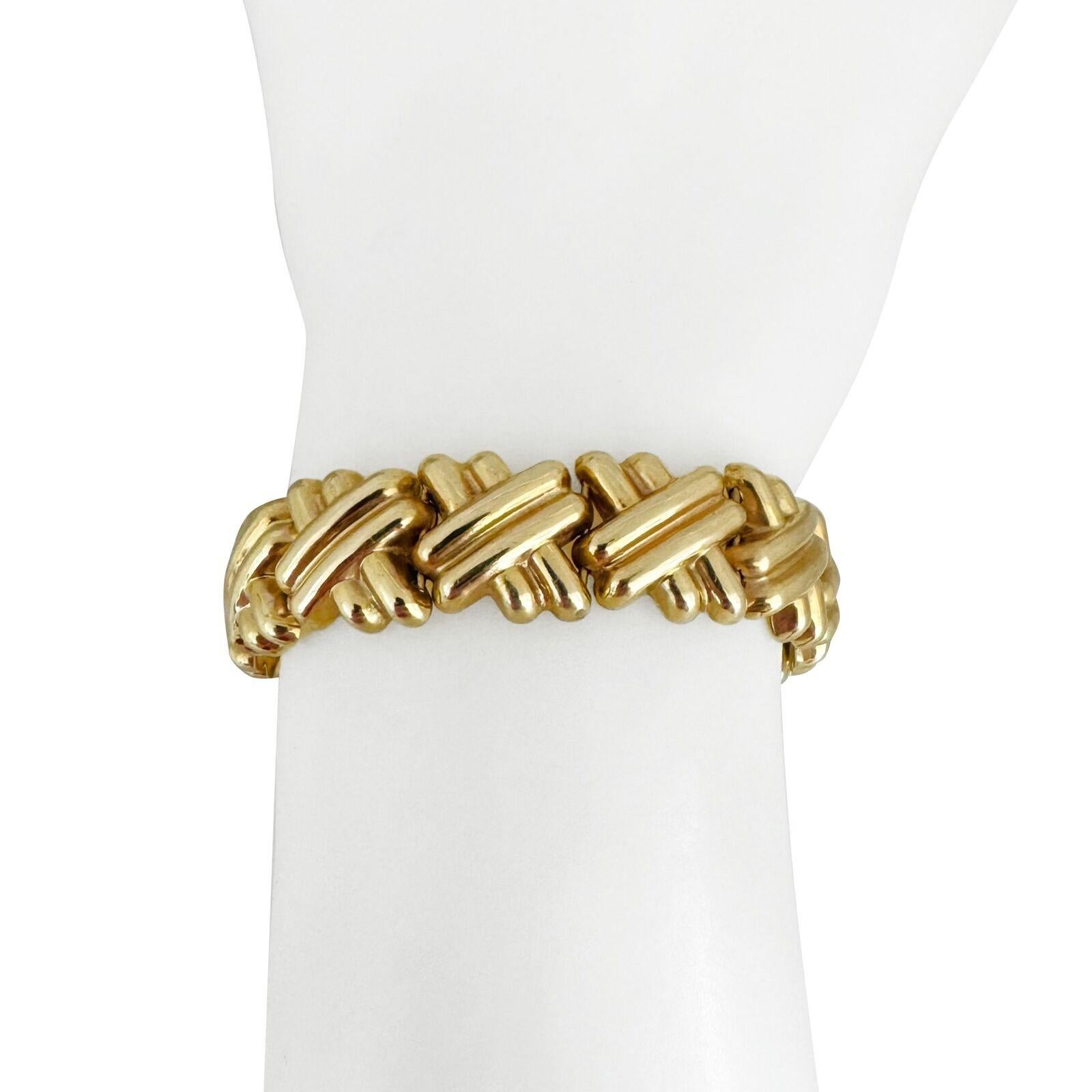 14 Karat Yellow Gold Ladies Fancy X Link Bracelet Italy  4