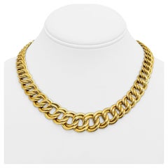 14 Karat Yellow Gold Ladies Graduated Double Curb Link Chain Necklace Italy