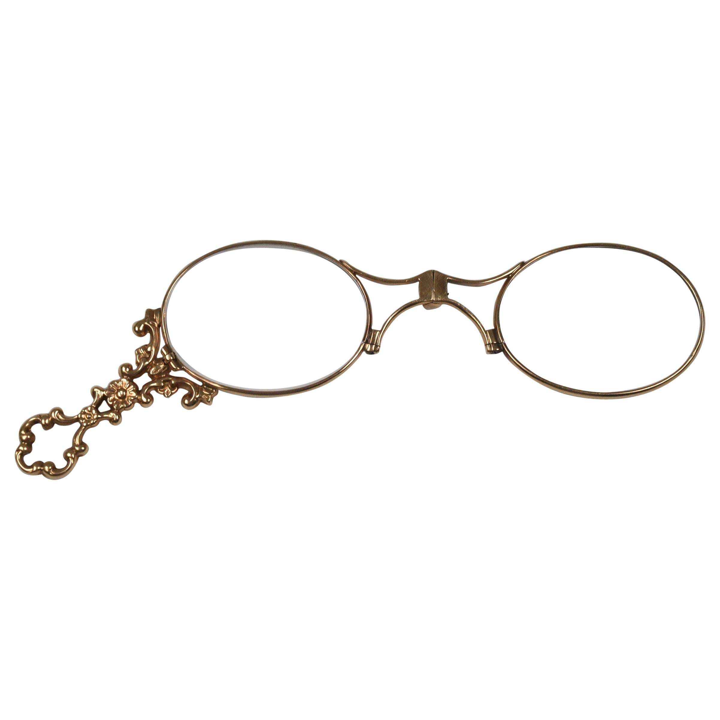 14-Carat Yellow Gold Ladies Lorgnette Vintage Spectacles For Sale