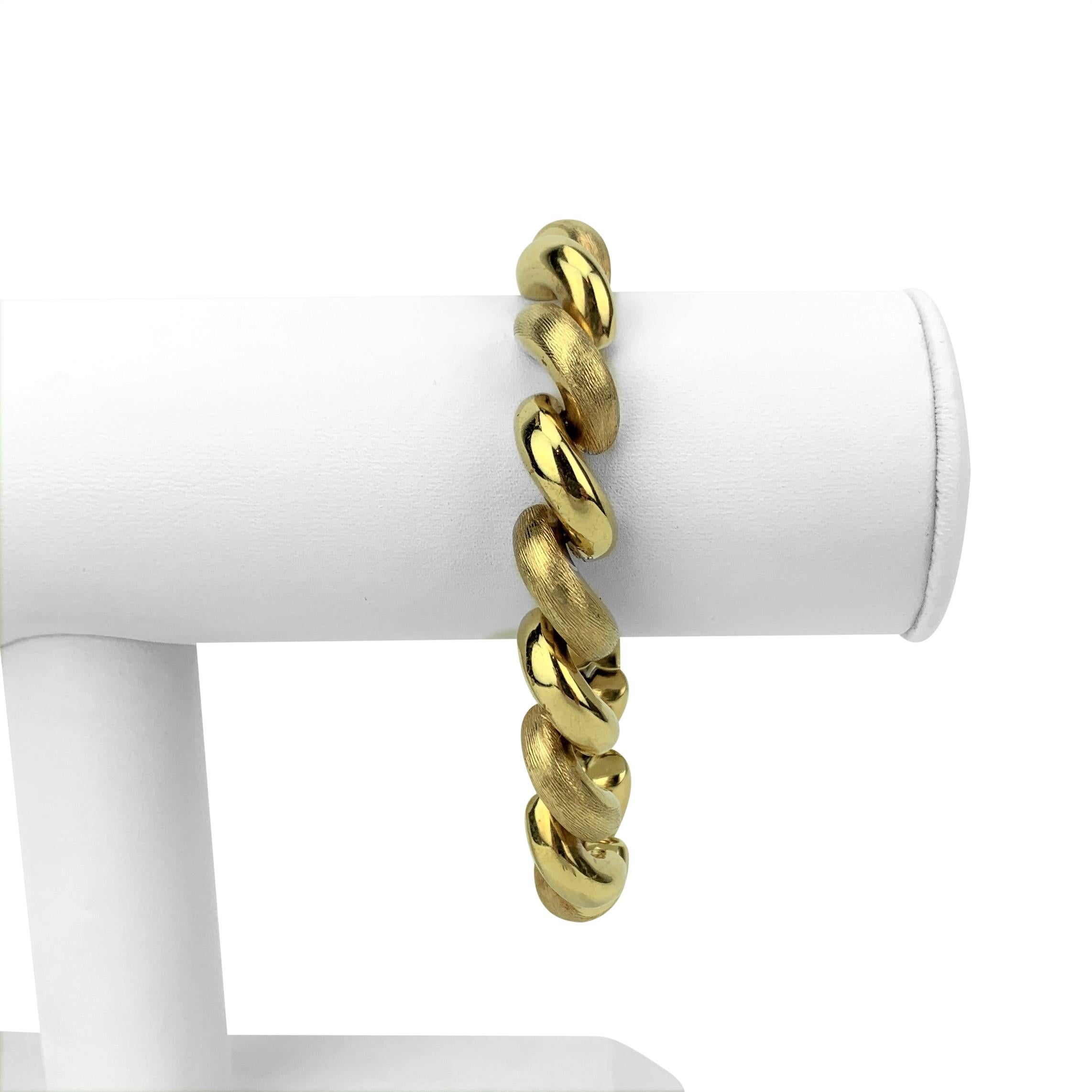 14k Yellow Gold 28.9g Ladies 11mm Macaroni San Marco Link Bracelet Italy 7.25