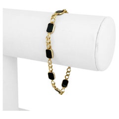 Bracelet à maillons station en or jaune 14 carats et onyx pour femmes 