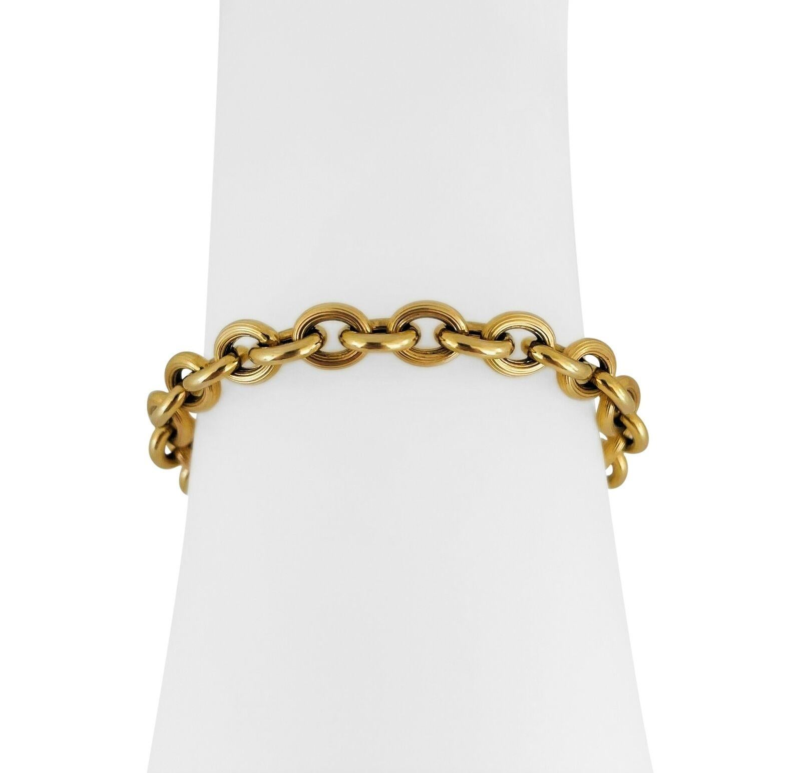 Bracelet en or jaune 14 carats pour femme, à maillons câblés ovales et à barrettes. 1